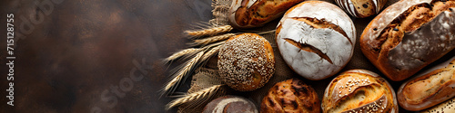 Assorted Freshly Baked Artisan Bread on Dark Rustic Background photo