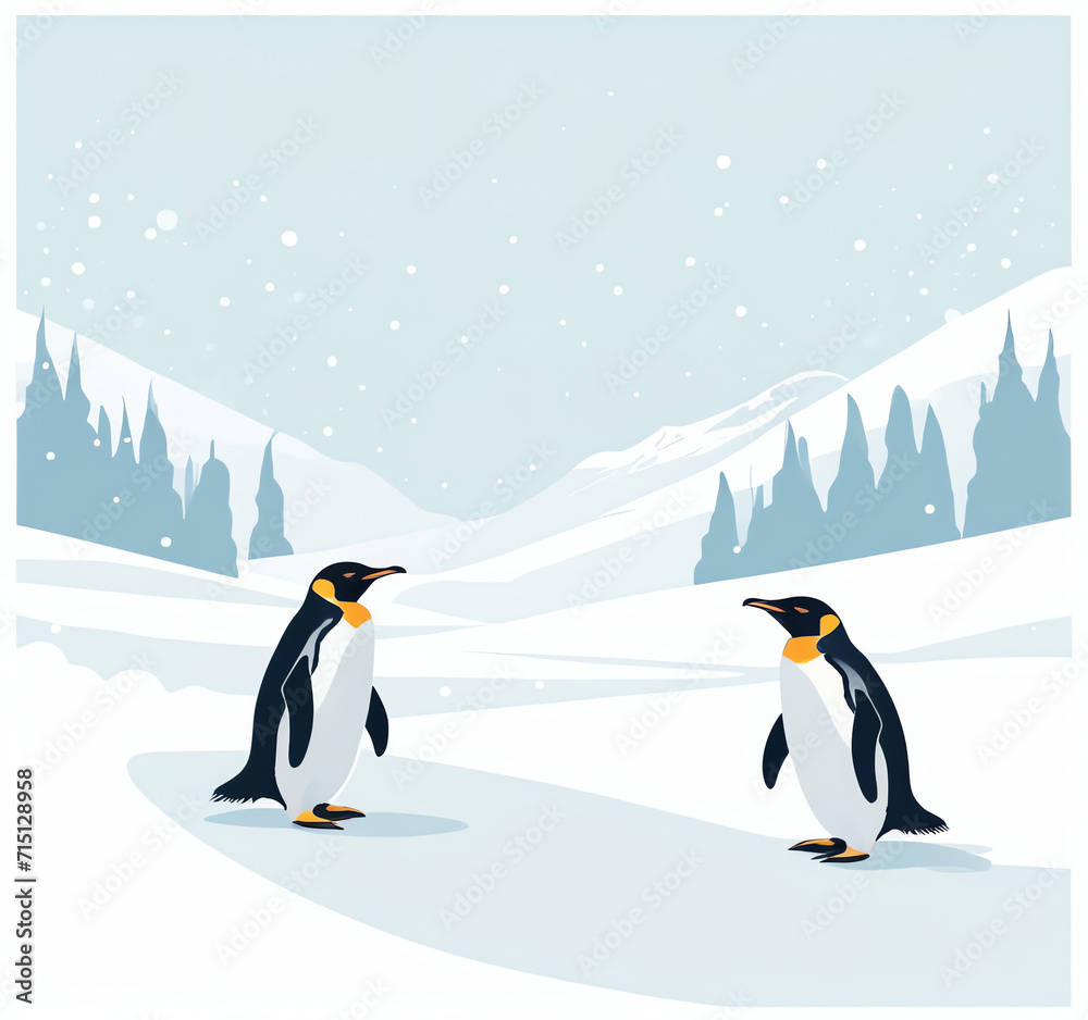 Fototapeta premium winter, snow, ice and penguin used for greeting cards, posters, or social media