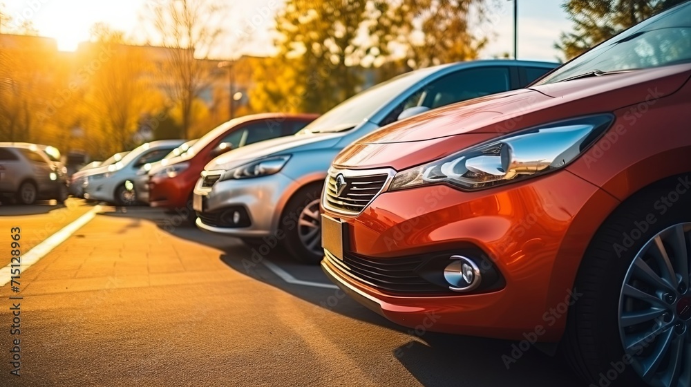 cars parked in a parking lot. photography for car sales.