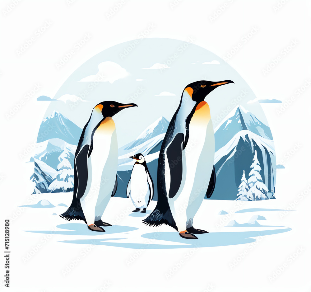 Fototapeta premium winter, snow, ice and penguin used for greeting cards, posters, or social media
