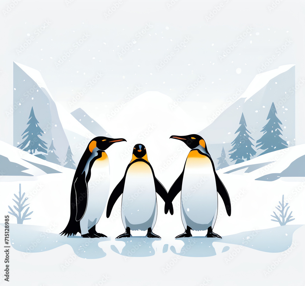 Fototapeta premium winter, snow, ice and penguin used for greeting cards, posters, or social media