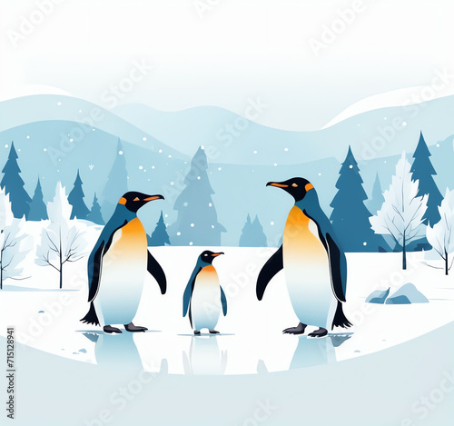 winter  snow  ice and penguin used for greeting cards  posters  or social media
