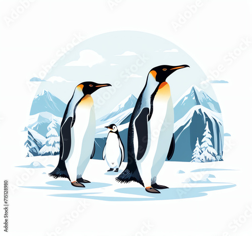 winter  snow  ice and penguin used for greeting cards  posters  or social media