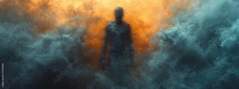 Obraz premium Man Standing in the Middle of a Vast Water Body