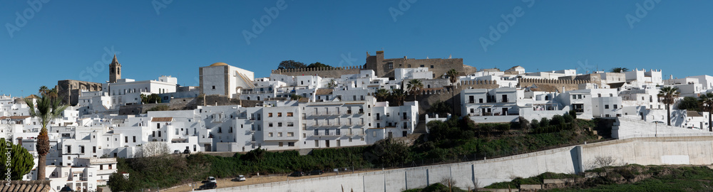Panorama. Panoramic view of Vejer de la Frontera, a pretty white town in the province of Cadiz, Andalusia, Spain