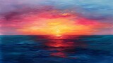 Sunset on the mountain in canvas painting style