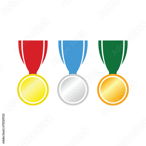 Gold, silver and bronze medal icon on white background. Vector illustration. medal design element, symbol of victory. First place, the winner, the best. Achievement design