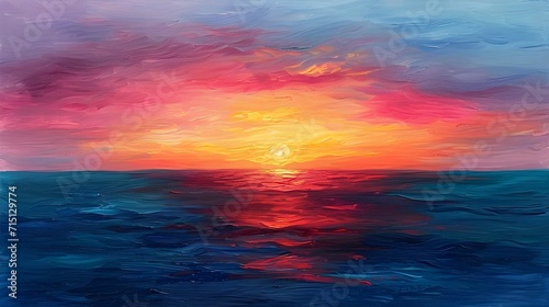 Sunset on the mountain in canvas painting style © Satoru