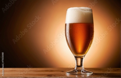 Glass of beer on the cold wooden table