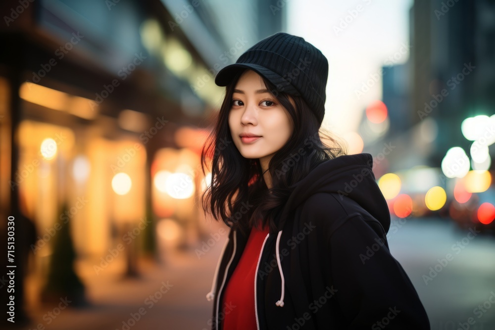 Portrait of a beautiful asian woman walking in the city at night Portrait of a beautiful asian woman walking in the city at night