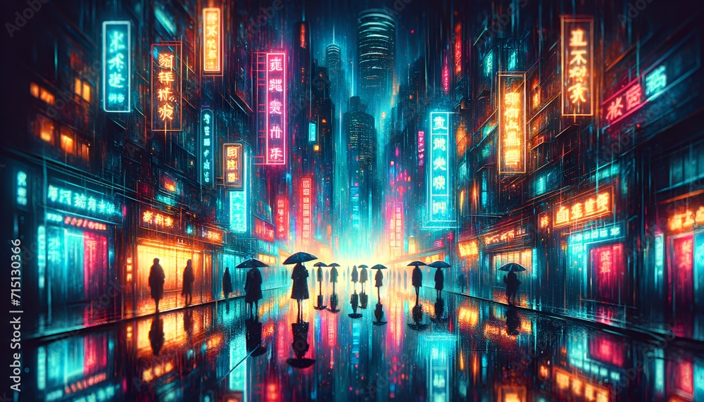 Neon Rain in the City