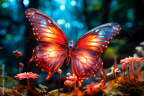 Beautiful butterfly glass wings on the magical majestic forest