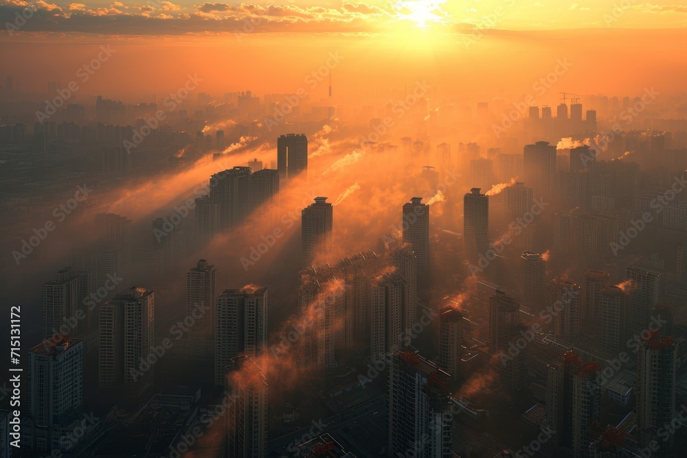 Air pollution in a cityscape