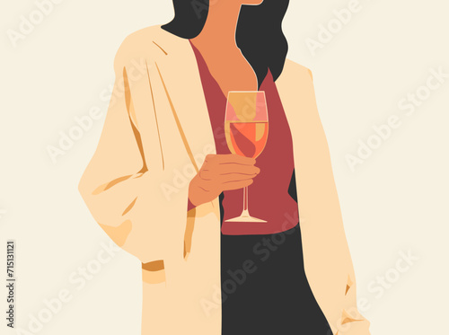 Mujer sujetando copa de vino rosado