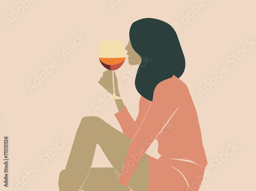 Mujer disfrutando copa de vino