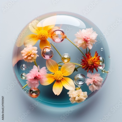 different colors of flowers in a bubble 