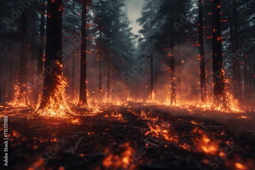 Burning trees in the forest