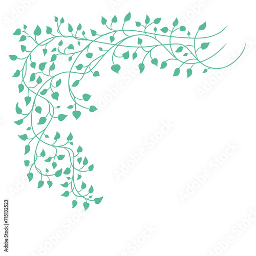 Vászonkép Leaves and ivy vine design element in blue green, corner border design in floral