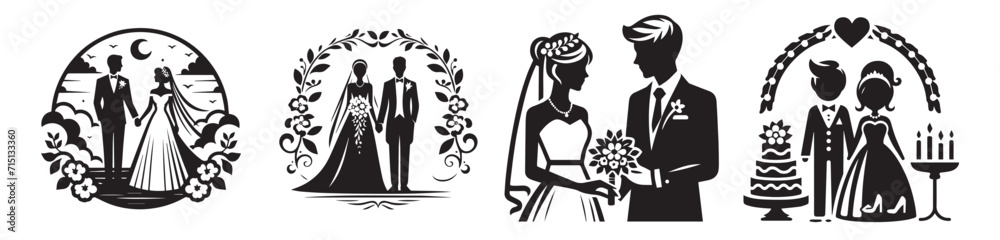 set of wedding pair shape vector graphics 