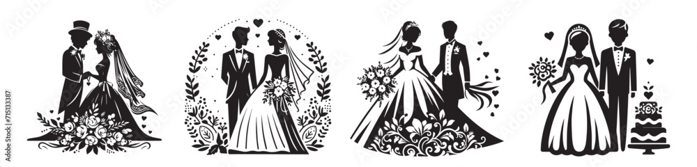 set of wedding pair shape vector graphics 