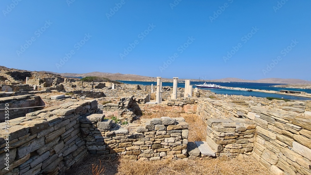 Fototapeta premium Delos Island, a jewel in the Aegean Sea, holds rich mythological and archaeological significance. 