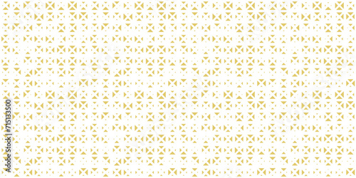 Subtle golden vector minimalist seamless pattern with small triangles. Stylish background with halftone effect, randomly scattered shapes, grid. Simple minimal luxury gold texture. Repeated geo design