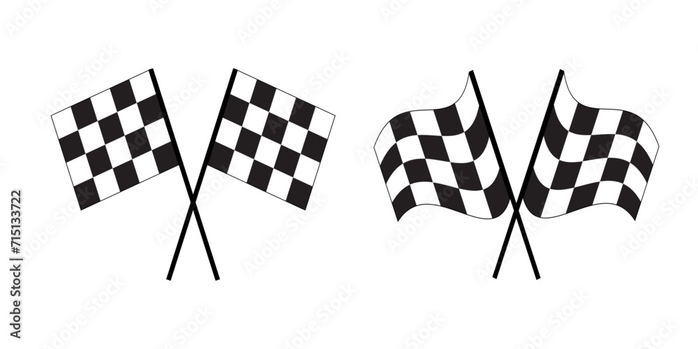Crossed race flags symbols. Start and finish sport car competition