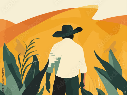 Hombre paseando por el campo