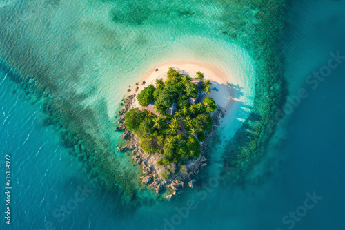 Aerial View of a Secluded Island with Lush Greenery