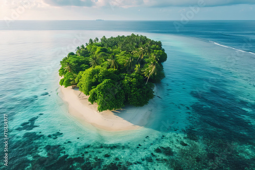 Aerial View of a Secluded Island with Lush Greenery