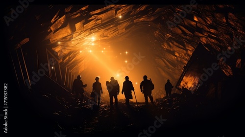 miners in the mine silhouettes. Neural network AI generated art