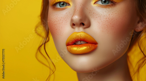 Beautiful makeup. A woman with a yellow lips