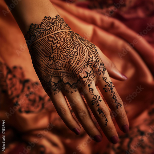 henna pattern, bridal hand, wedding henna, Indian wedding, mehndi design, traditional henna, intricate henna, bridal mehndi, cultural wedding, hand decoration, Wedding ceremony, Diwali, Karva Chauth,  photo