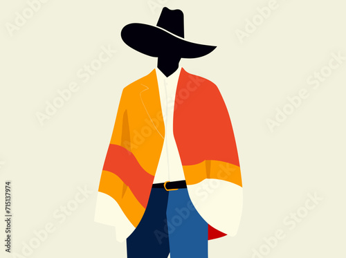 Retrato hombre moderno con poncho y sombrero