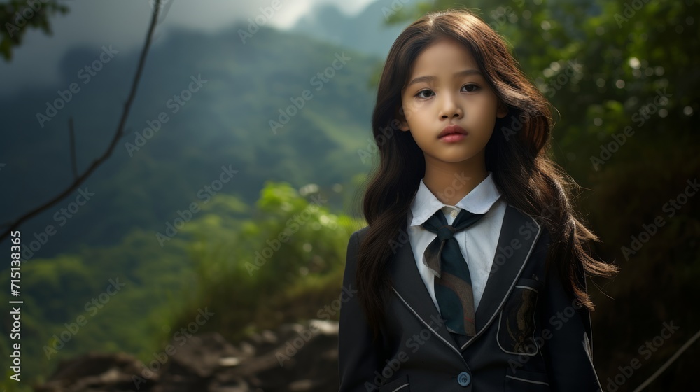 Little girl going to school. Neural network AI generated art Little girl going to school. Neural network AI generated art