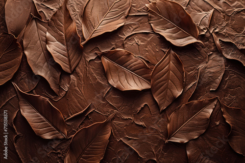 Cocoa texture background. Abstract golden plant. Art line ornament. Organic dark chocolate. © Hunman