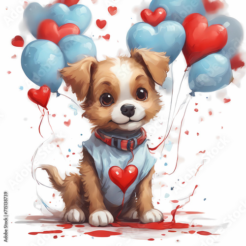 cute and adorable puppy, love illustration, valentine’s day and mother’s day celebration, illustration of valentine’s day dogs, heart balloons for mother’s day, dog of valentine’s day