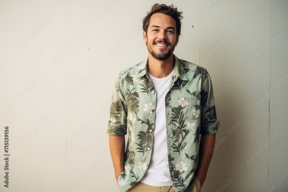 Portrait of a handsome young man smiling at the camera while standing against a wall Portrait of a handsome young man smiling at the camera while standing against a wall