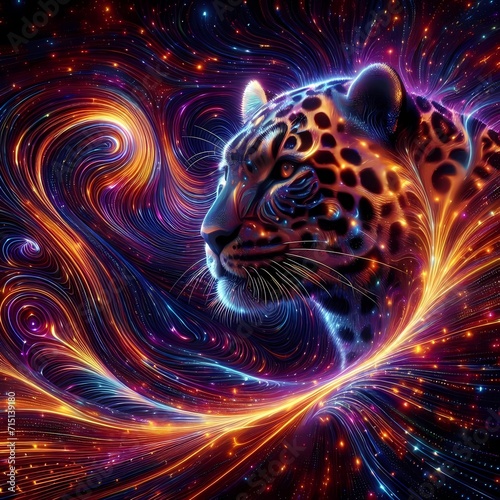 Cosmic Jaguar Prowling Through the Starry Swirls of an Interstellar Realm Generative AI