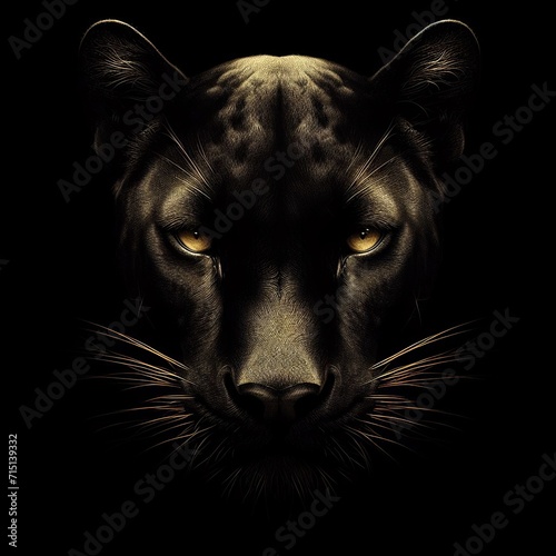 Beautiful black panther portrait on black background  photo