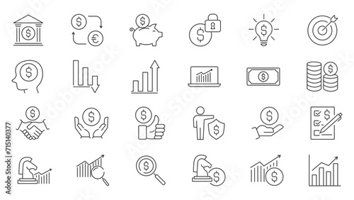 Business and finance line icons set. Finance line icon collection. Vector illustration.