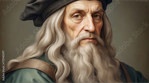 Modern portrait of italian artist, engineer, and scientist Leonardo da Vinci, the Renaissance man photo