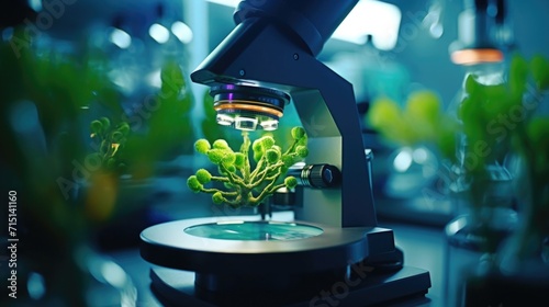 Closeup of a digital microscope examining a plant cell for biology class photo