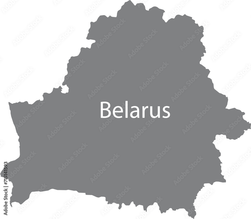 Gray map of Belarus with the inscription of the name of the country inside map