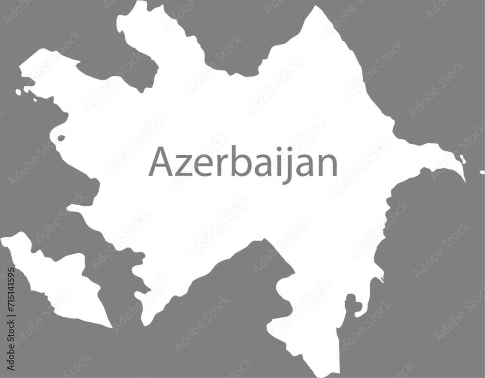 White map of Azerbaijan with the inscription of the name of the country inside map on gray background