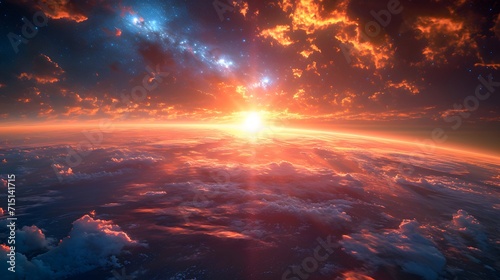 sunrise over the sea nebula  galaxy space wallpaper © King