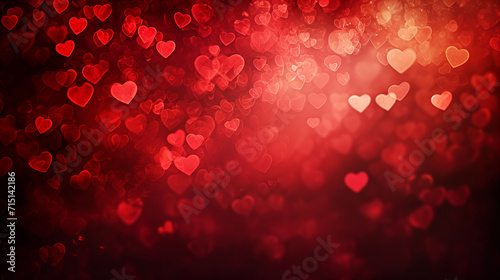 Abstract red background with hearts. Bokeh. Valentine's Day. 