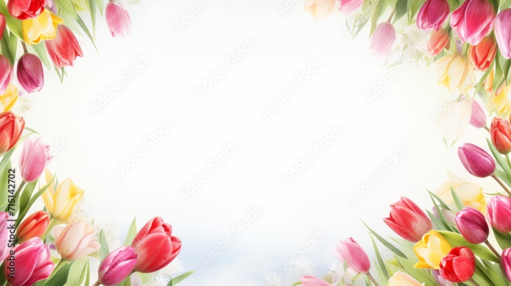 Spring background with tulips. Conception holiday, March 8, Mother's Day. Neural network AI generated art
