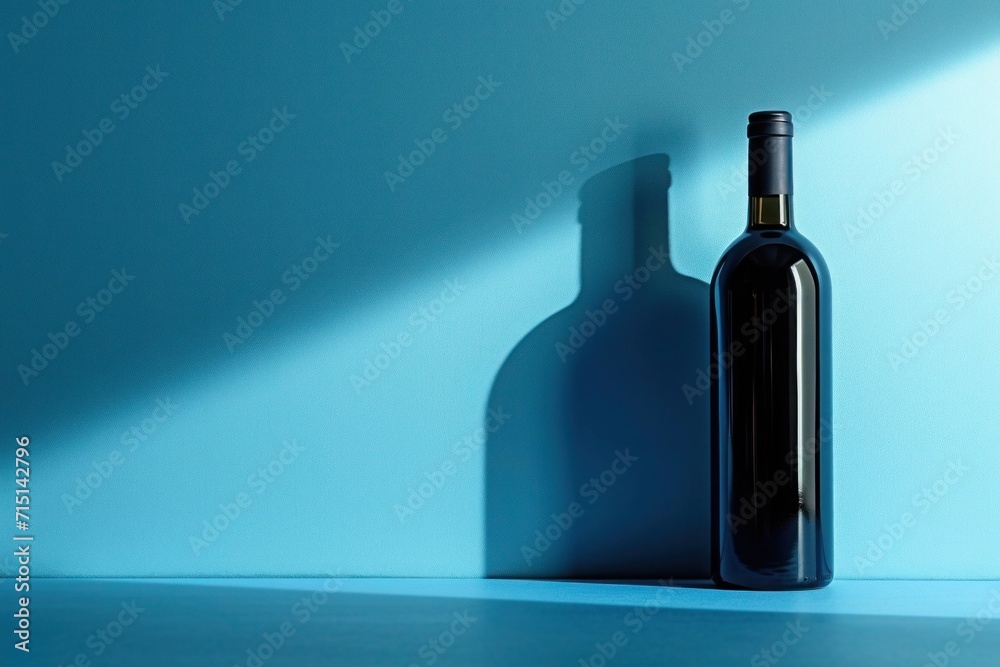 A wine bottle against an artful blue light, capturing the premium feel and serene mood suitable for a professional wine tasting presentation A wine bottle against an artful blue light, capturing the premium feel and serene mood suitable for a professional wine tasting presentation