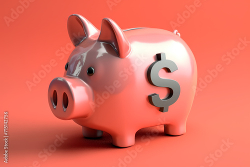 3D Rendered Pink Piggy Bank with Dollar Sign Emblem Isolated on a Bright Red Background